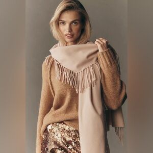 Maeve Soft Beige Fringe Scarf Camel Brushed